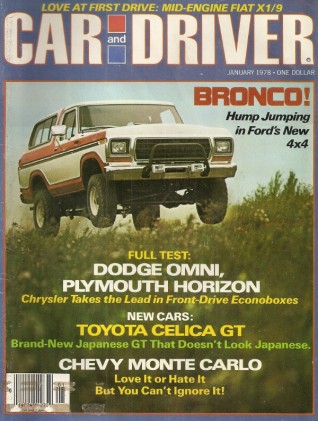 CAR & DRIVER 1978 JAN - X1/9, MGB, SPEEDSTER, MOODY*